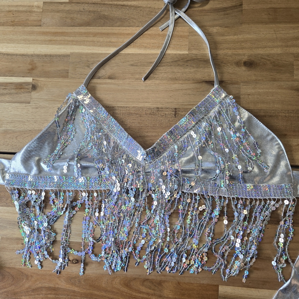 Source Unknown Silver Sequin Fringe Two-Piece Set - Picture 12 of 16